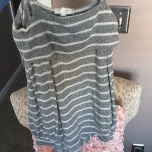 Grey and White Stripped Long Sleeve Shirt